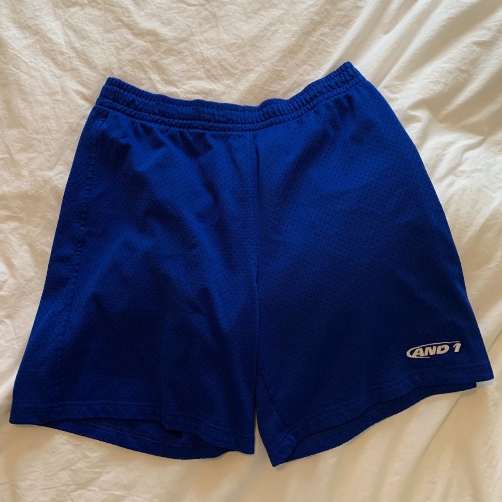And 1 vintage basketball shorts size medium blue polyester nike adidas